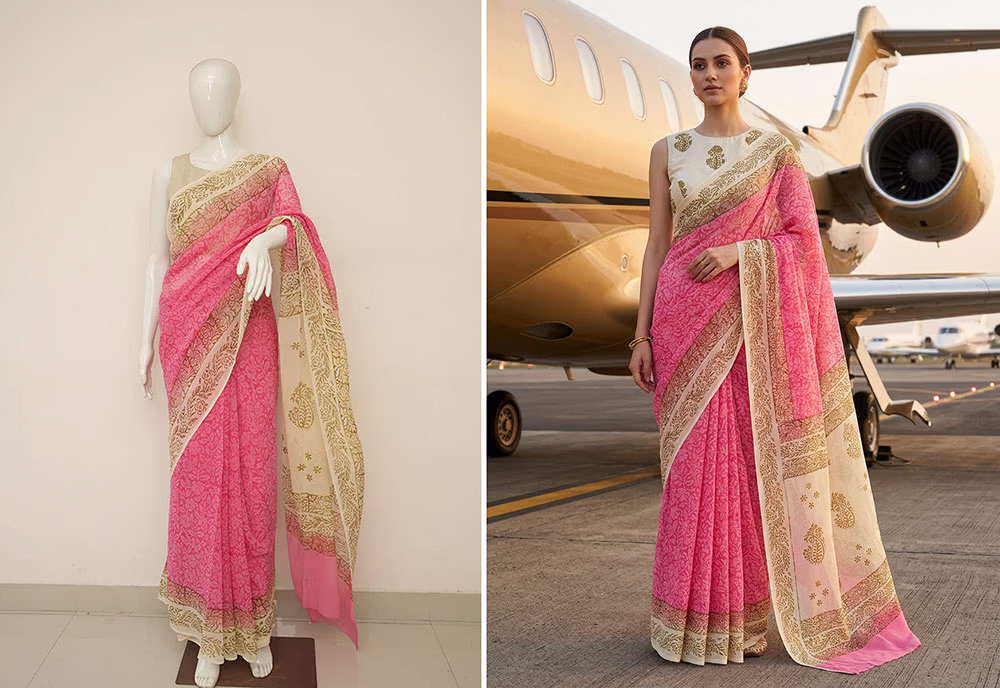 AI saree photoshoot example — virtual model wearing a saree